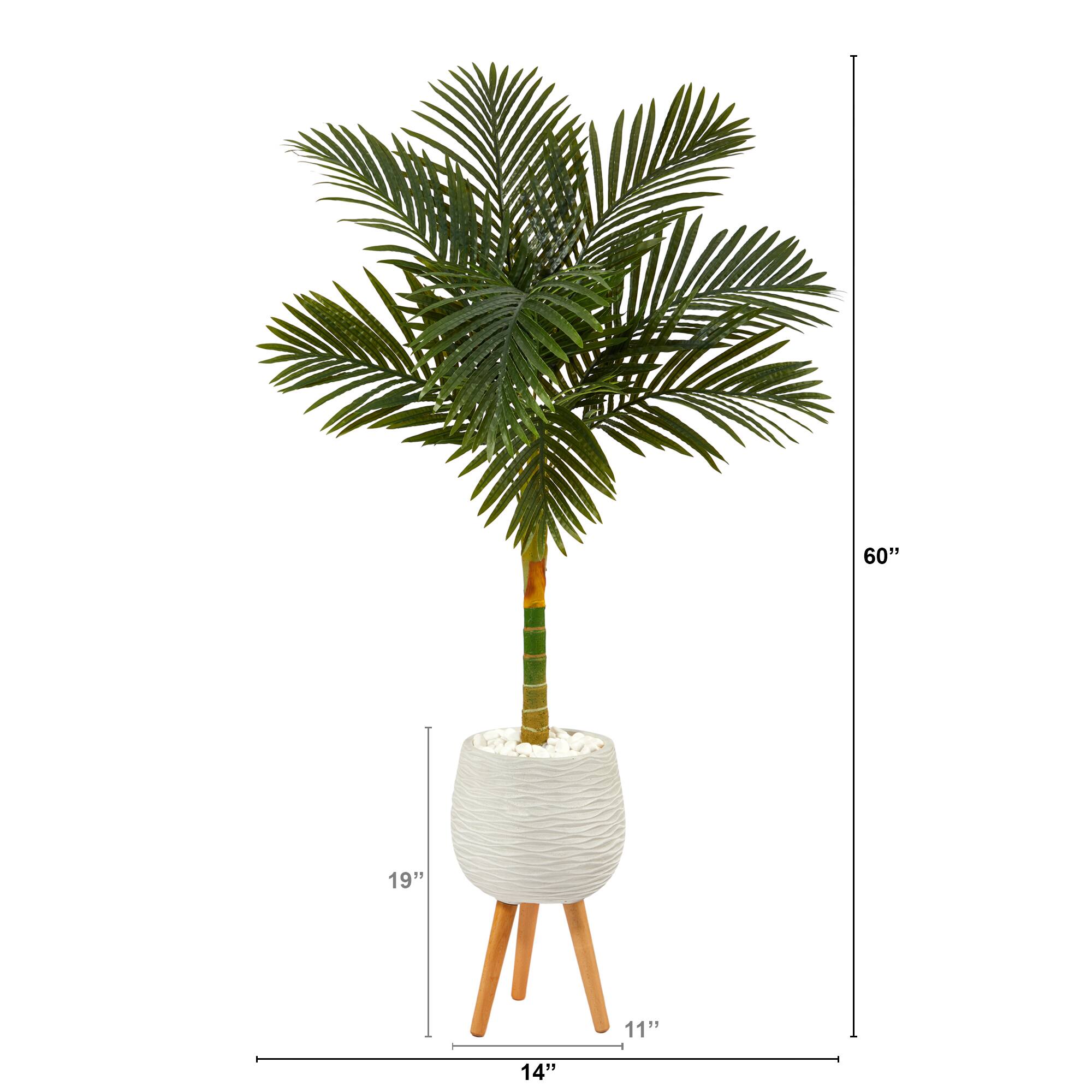 5ft. Golden Cane Artificial Palm Tree in White Planter with Stand